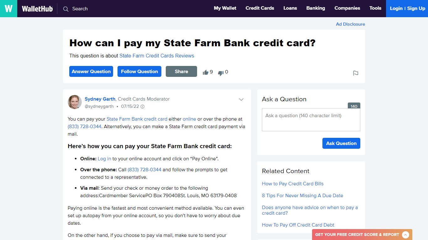 How To Make A State Farm Bank Credit Card Payment - WalletHub